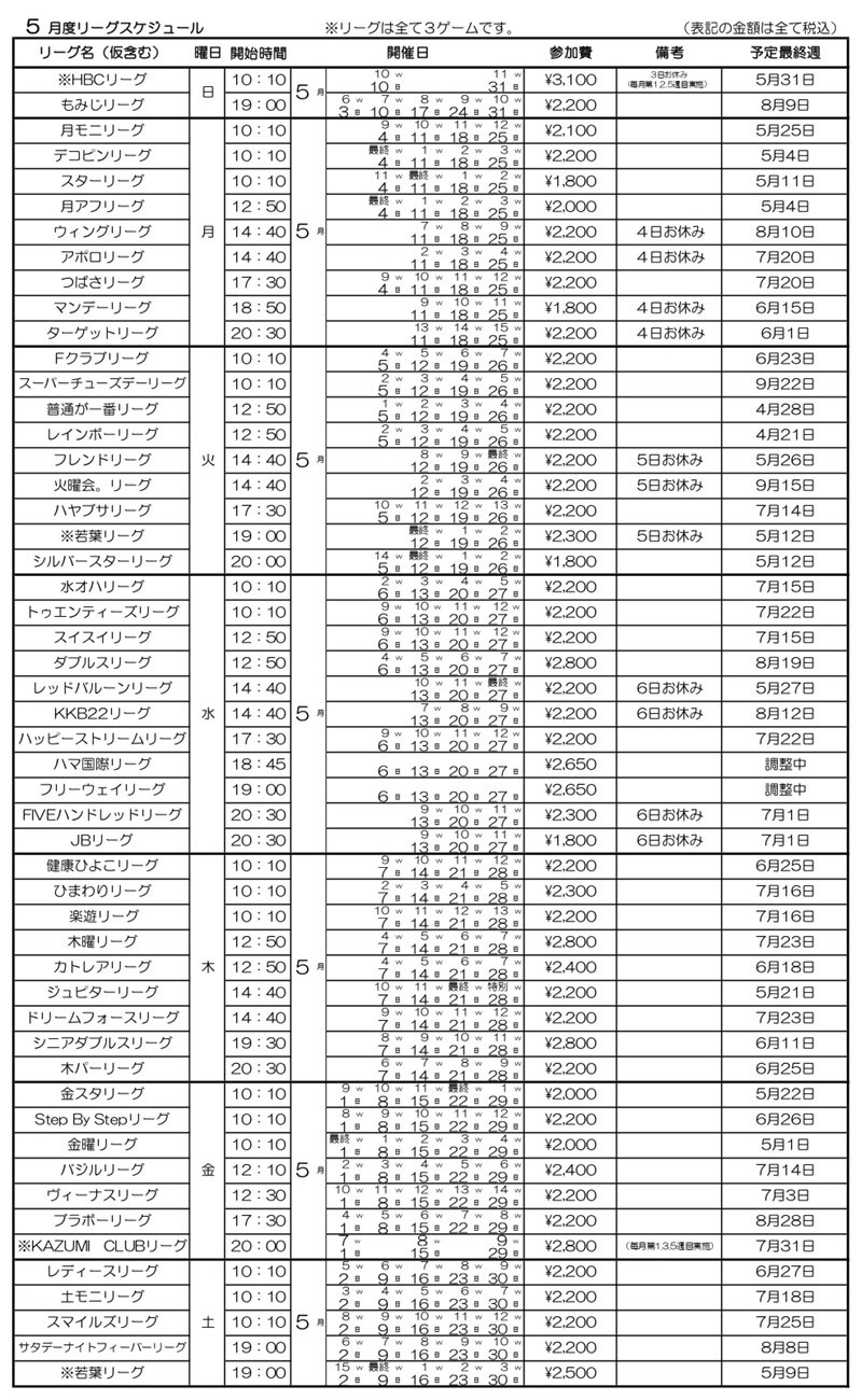 アカフーボウル5月イベントスケジュール